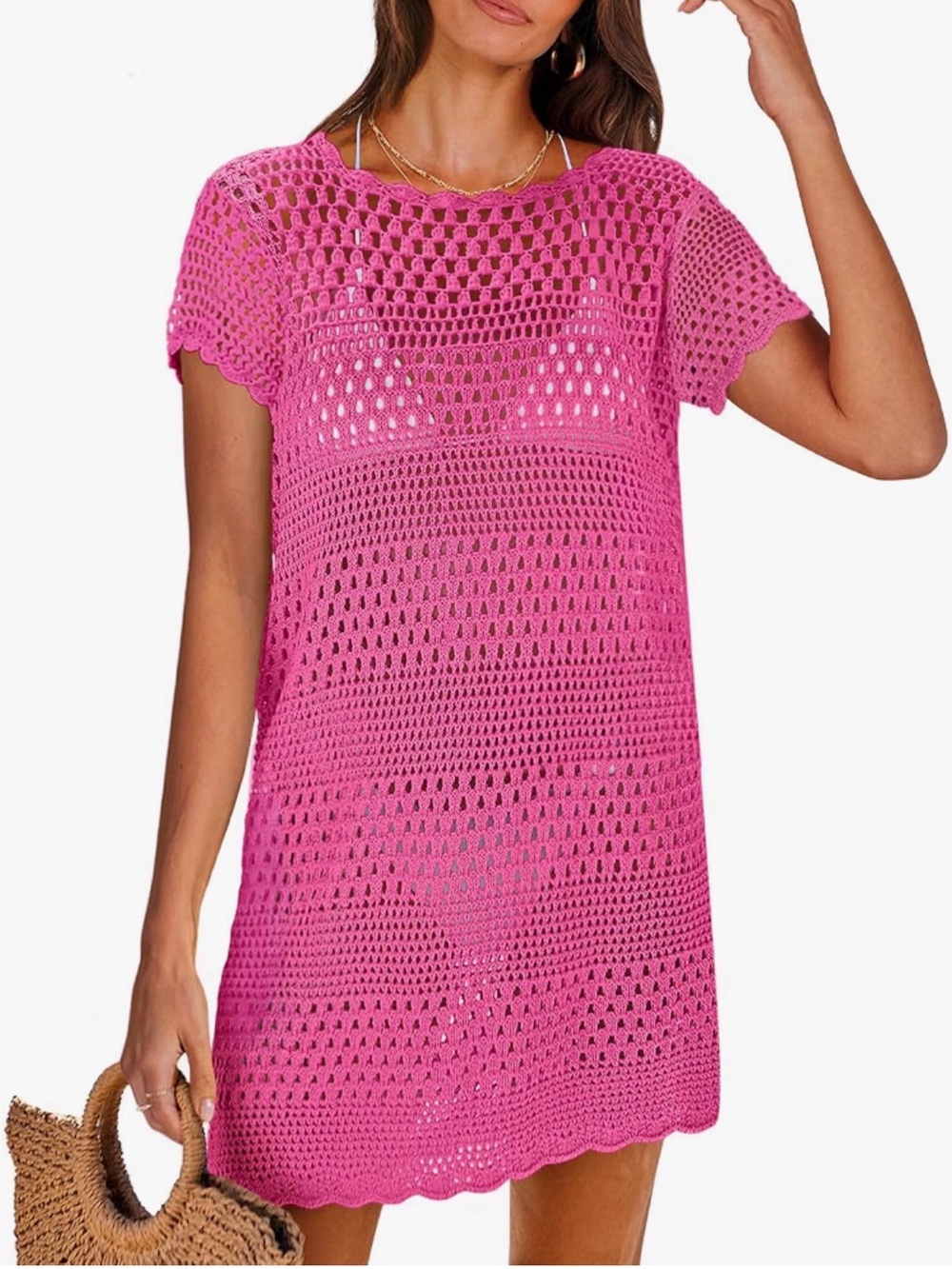 Hot Pink Crochet Swim Cover-Up Tunic